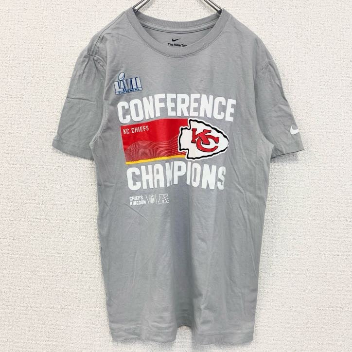 NIKE　ナイキ　半袖プリントTシャツ　NFL　アメフト　チーム　カンザスティー チーフス　　グレー　灰色　Sサイズ　古着
