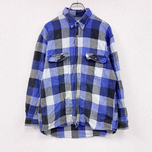～00s　7UP　セブンアップ　長袖ネルシャツ　ボタンダウンシャツ　ブロックチェック　ヴィンテージ　青　ブルー　Lサイズ