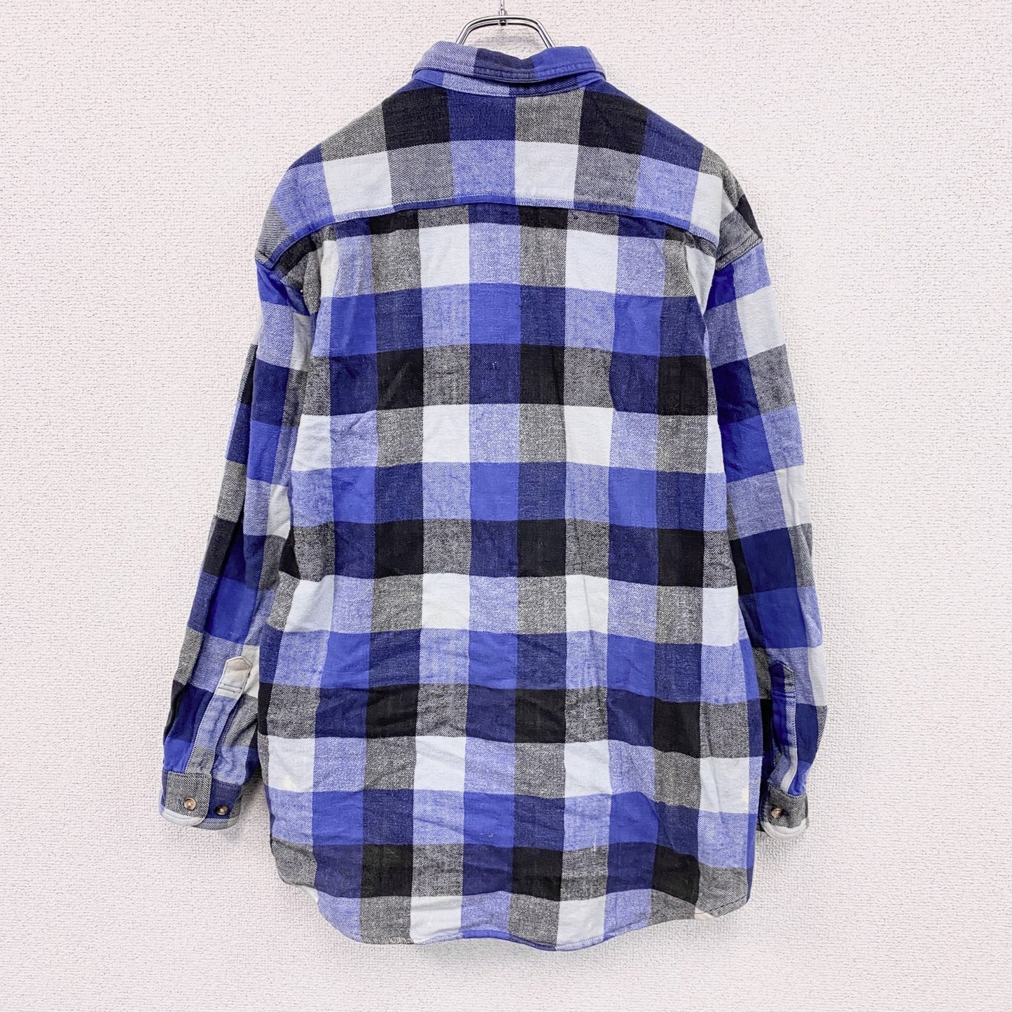 ～00s　7UP　セブンアップ　長袖ネルシャツ　ボタンダウンシャツ　ブロックチェック　ヴィンテージ　青　ブルー　Lサイズ