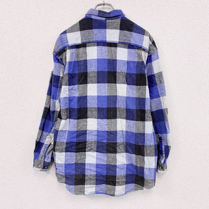 ～00s　7UP　セブンアップ　長袖ネルシャツ　ボタンダウンシャツ　ブロックチェック　ヴィンテージ　青　ブルー　Lサイズ