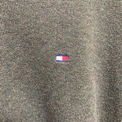 古着 used　TOMMYHILFIGER　トミーヒルフィガー　長袖ワンポイント刺繍ニット　Vネックセーター　緑　XLサイズ