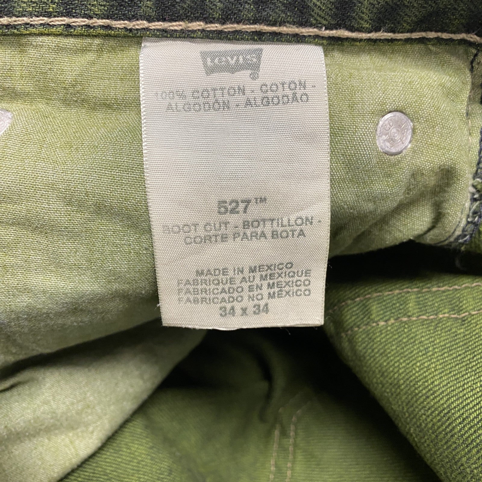 Levi's　リーバイス　527　デニムパンツ/ジーンズ　ジップフライ　縦落ち　緑　グリーン　W34サイズ　古着