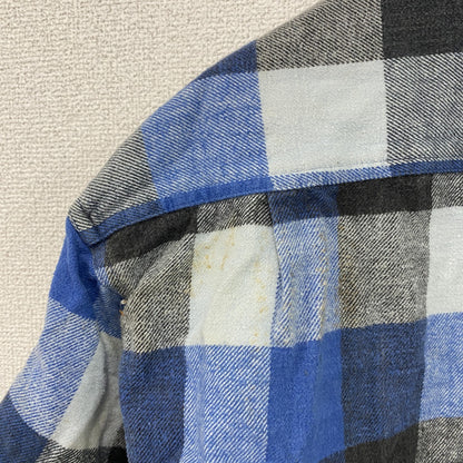 ～00s　7UP　セブンアップ　長袖ネルシャツ　ボタンダウンシャツ　ブロックチェック　ヴィンテージ　青　ブルー　Lサイズ
