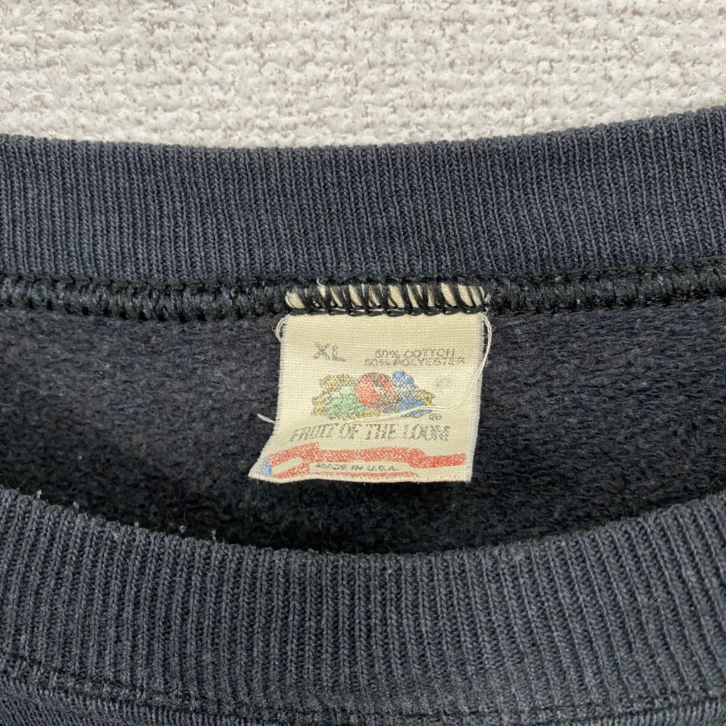 80s～　FRUIT OF THE LOOM　フルーツオブザルーム　スウェット/トレーナー　アーチプリント　黒　ブラック　XLサイズ　　ヴィンテージ　古着