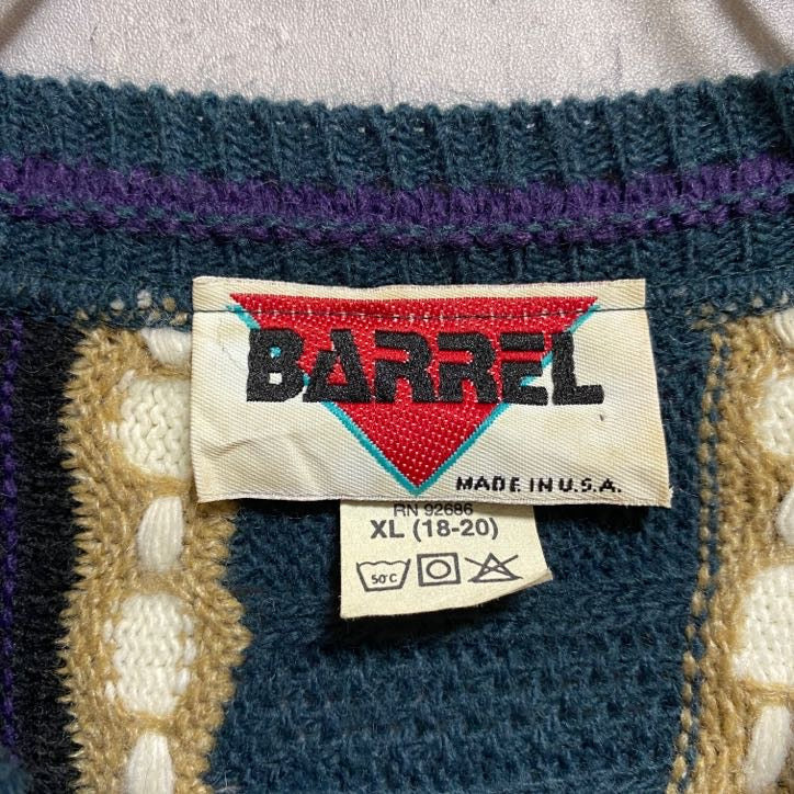 古着 used　BARREL　バレル　長袖ストライプ柄ニット　セーター　クルーネック　USA製　マルチカラー　XLサイズ