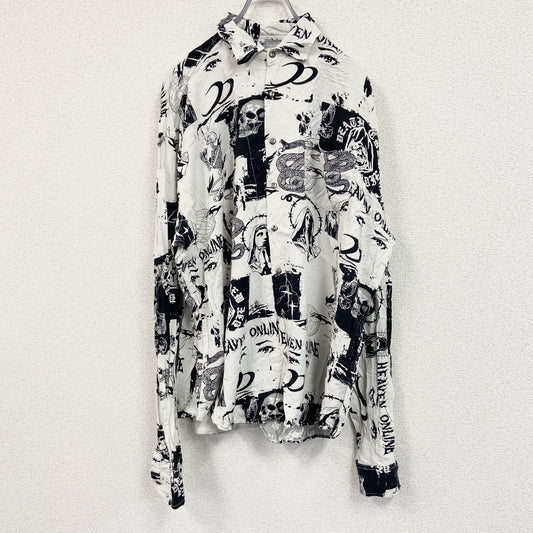 CARDCHE　長袖総柄デザインシャツ　白　ホワイト　XLサイズ