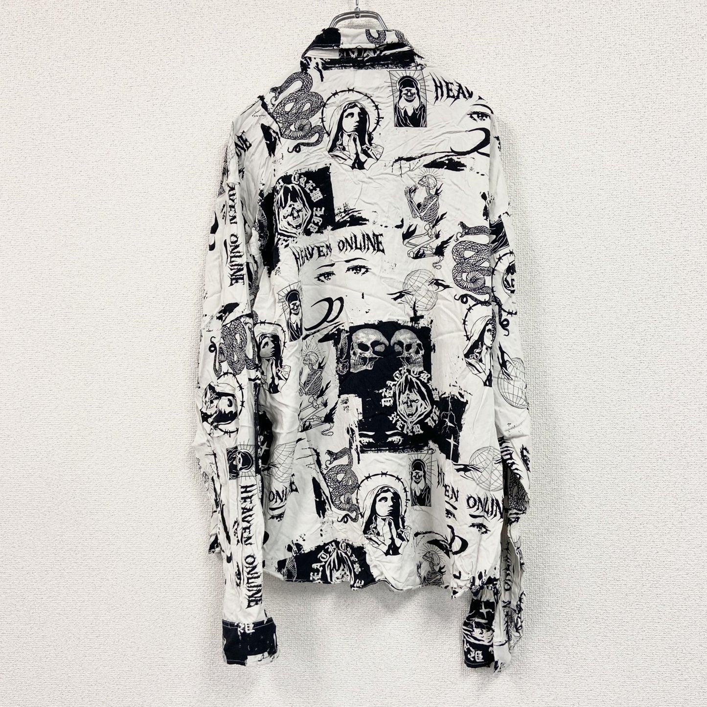 CARDCHE　長袖総柄デザインシャツ　白　ホワイト　XLサイズ