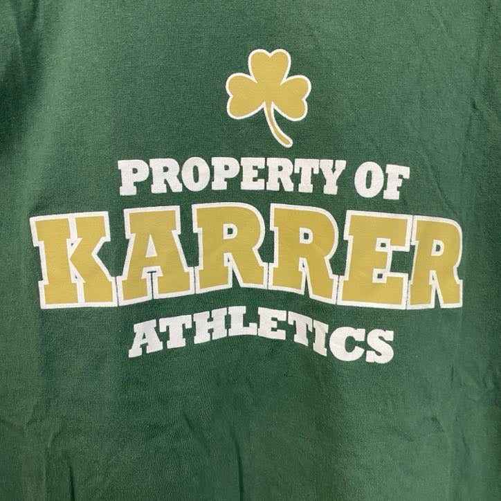 NIKE　ナイキ　半袖プリントTシャツ　緑　グリーン　スウッシュマーク　KARRER　三つ葉　クルーネック　Lサイズ　古着