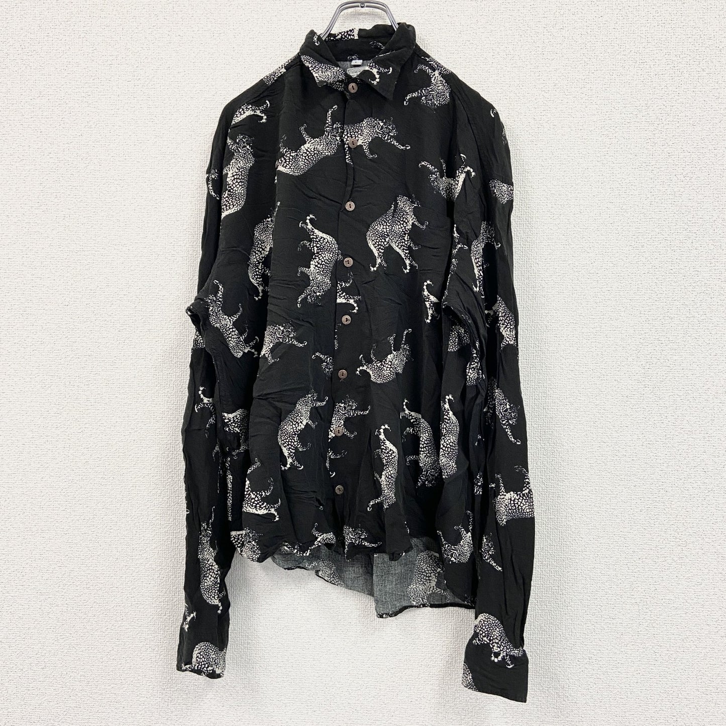 CARDCHE　長袖総柄デザインシャツ　黒　ブラック　Lサイズ