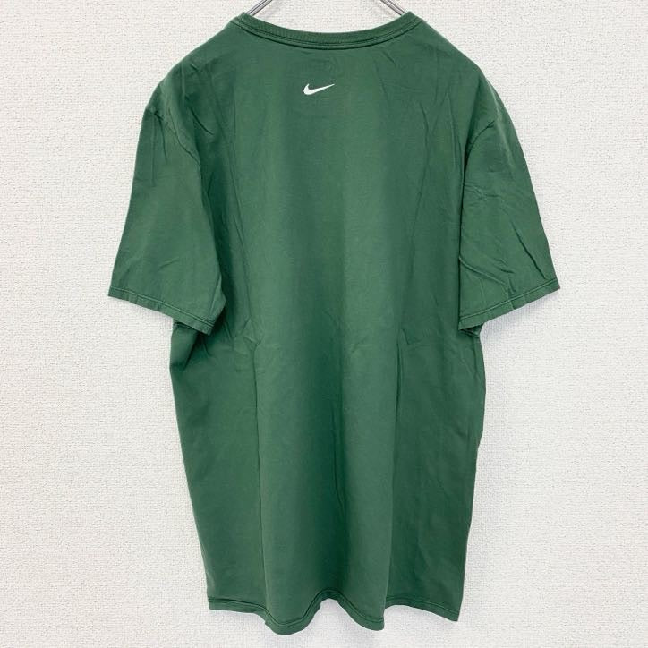NIKE　ナイキ　半袖プリントTシャツ　緑　グリーン　スウッシュマーク　KARRER　三つ葉　クルーネック　Lサイズ　古着