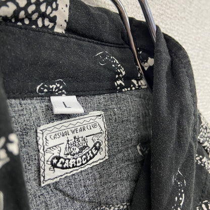 CARDCHE　長袖総柄デザインシャツ　黒　ブラック　Lサイズ