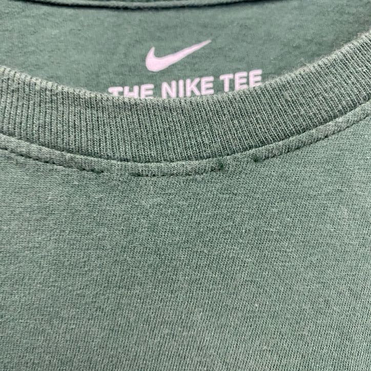 NIKE　ナイキ　半袖プリントTシャツ　緑　グリーン　スウッシュマーク　KARRER　三つ葉　クルーネック　Lサイズ　古着