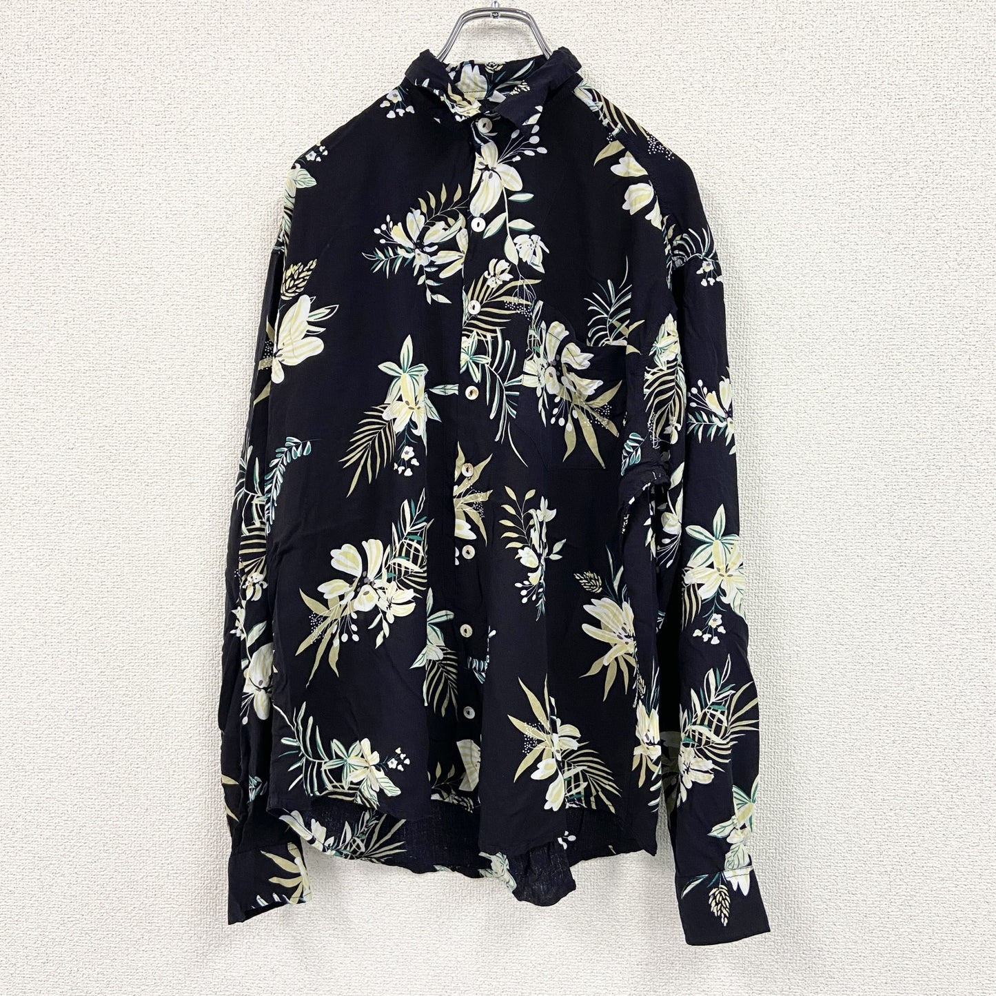 CARDCHE　長袖総柄デザインシャツ　黒　ブラック　Lサイズ