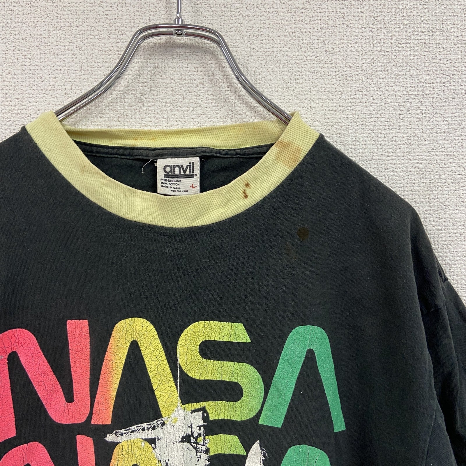 古着 used　90s　anvil　アンヴィル　プリントTシャツ　シングルステッチ　NASA　黒　ブラック　Lサイズ
