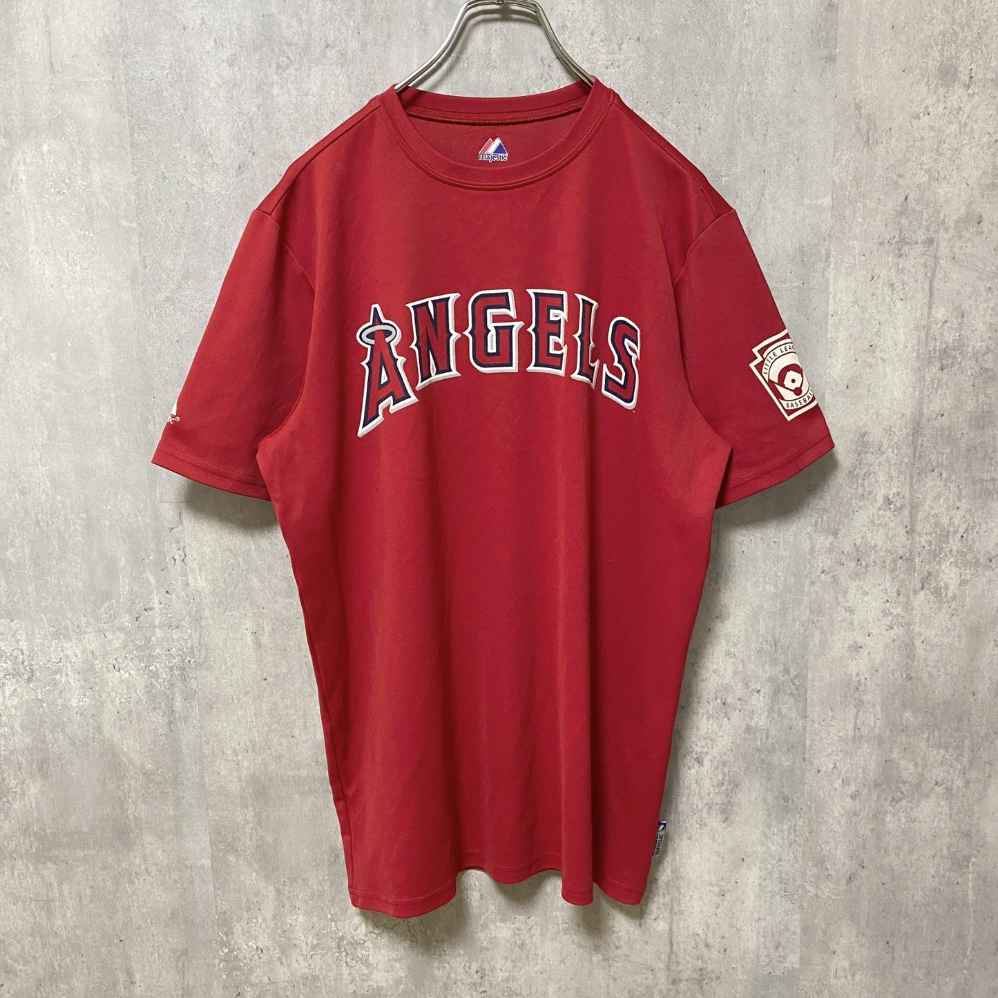 古着 used　majestic ANGELS　エンゼルス　MLB　半袖クルーネックゲームシャツ　ユニフォーム　赤　Mサイズ