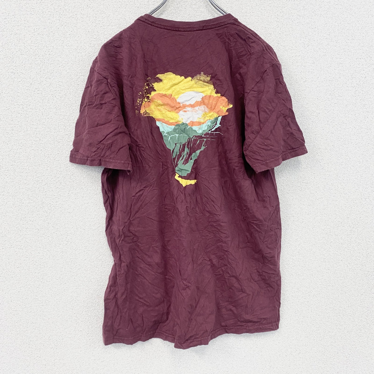 DISTRICT　半袖プリントTシャツ　ボルドー　Lサイズ　古着
