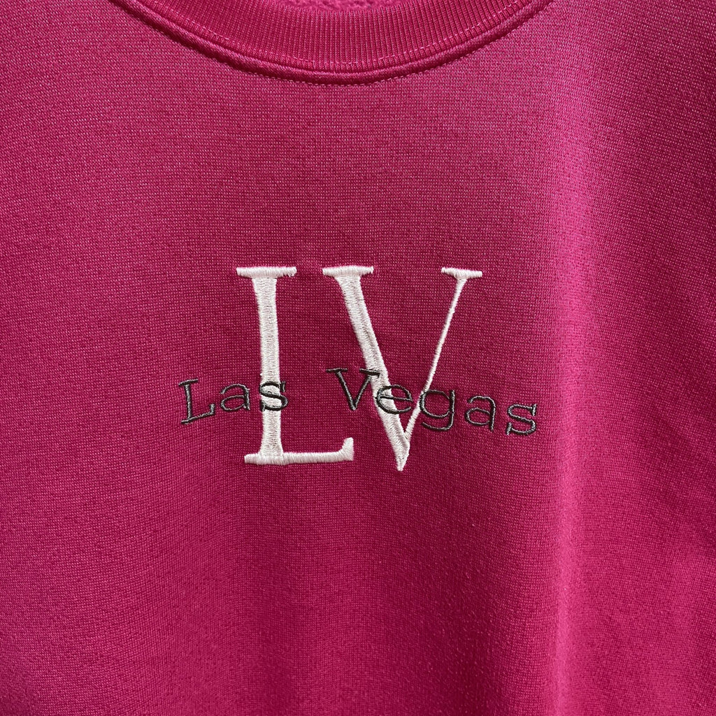 Las Vegas ラスベガス　長袖刺繍スウェット　トレーナー　ピンク　クルーネック　レトロデザイン　古着