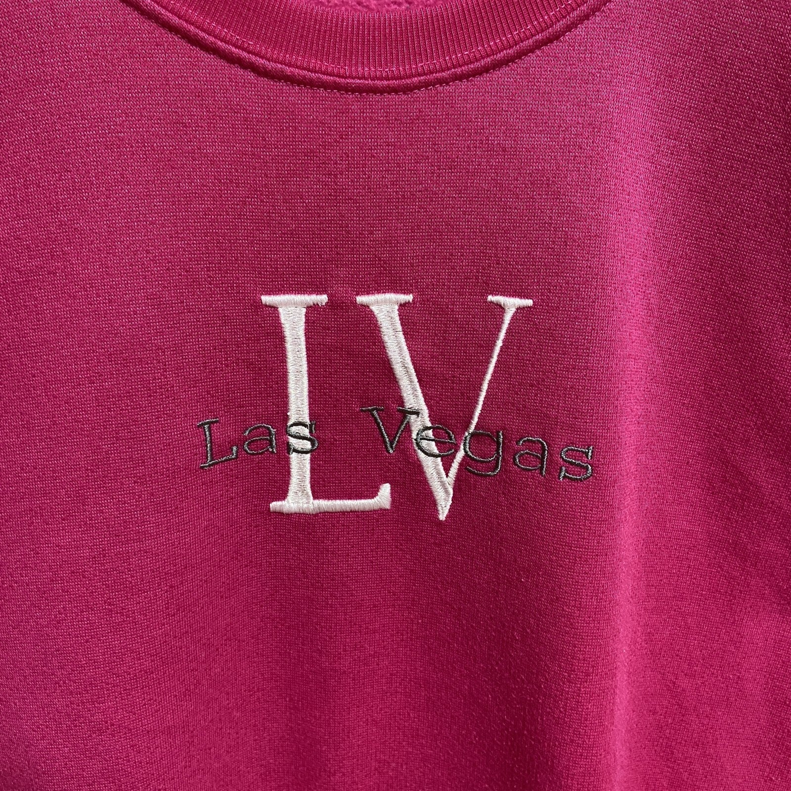 Las Vegas ラスベガス　長袖刺繍スウェット　トレーナー　ピンク　クルーネック　レトロデザイン　古着
