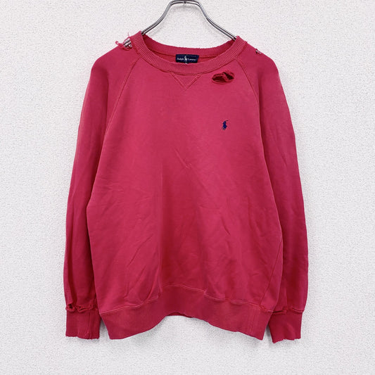 90s　Ralph Lauren　ラルフローレン　スウェット/トレーナー　BORO　刺繡ロゴ　ヴィンテージ　赤　レッド　Mサイズ