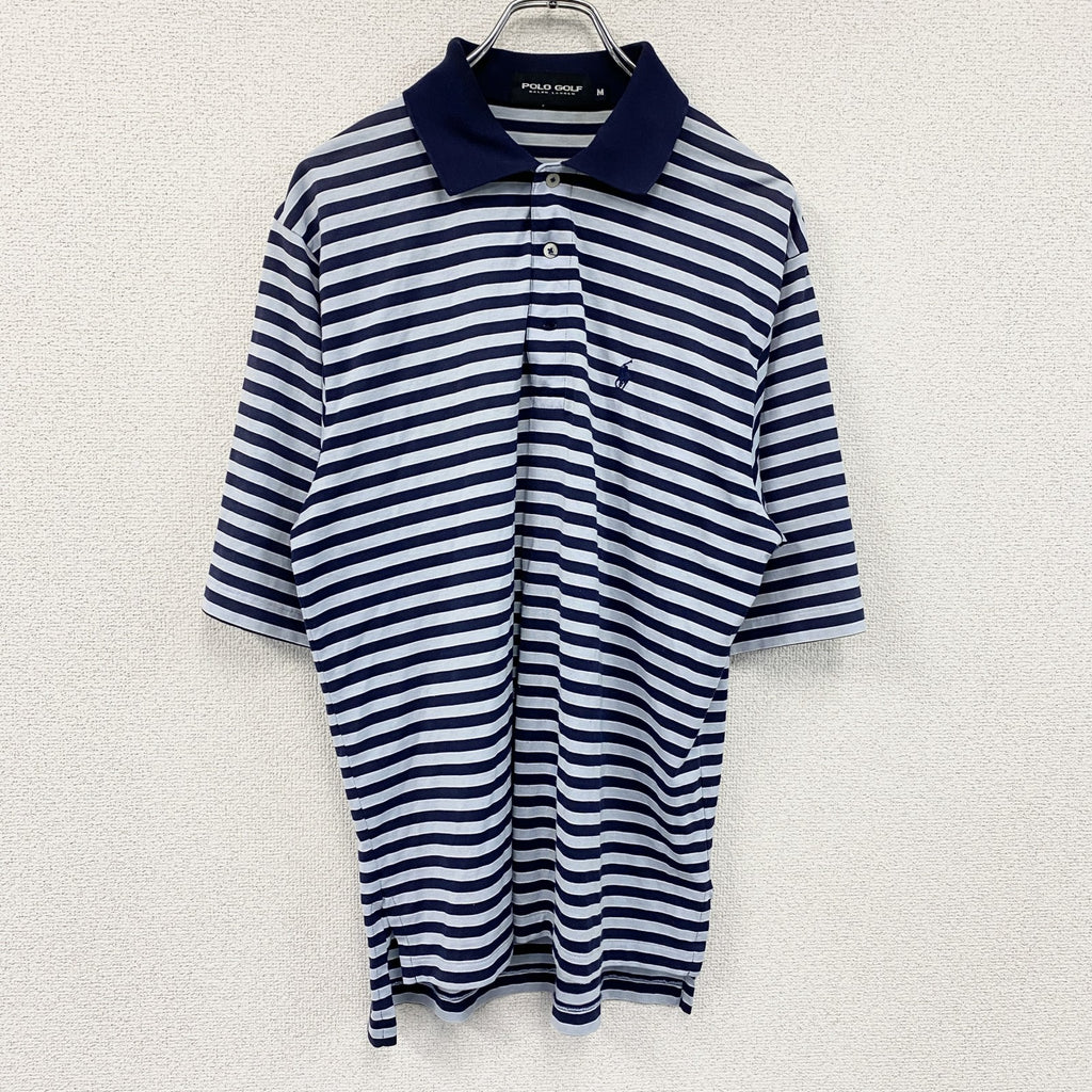 POLO GOLF　ポロゴルフ　ラルフローレン　半袖ポロシャツ　ボーダー柄　紺　ネイビー　Mサイズ メンズ ポリエステル コットン 古着