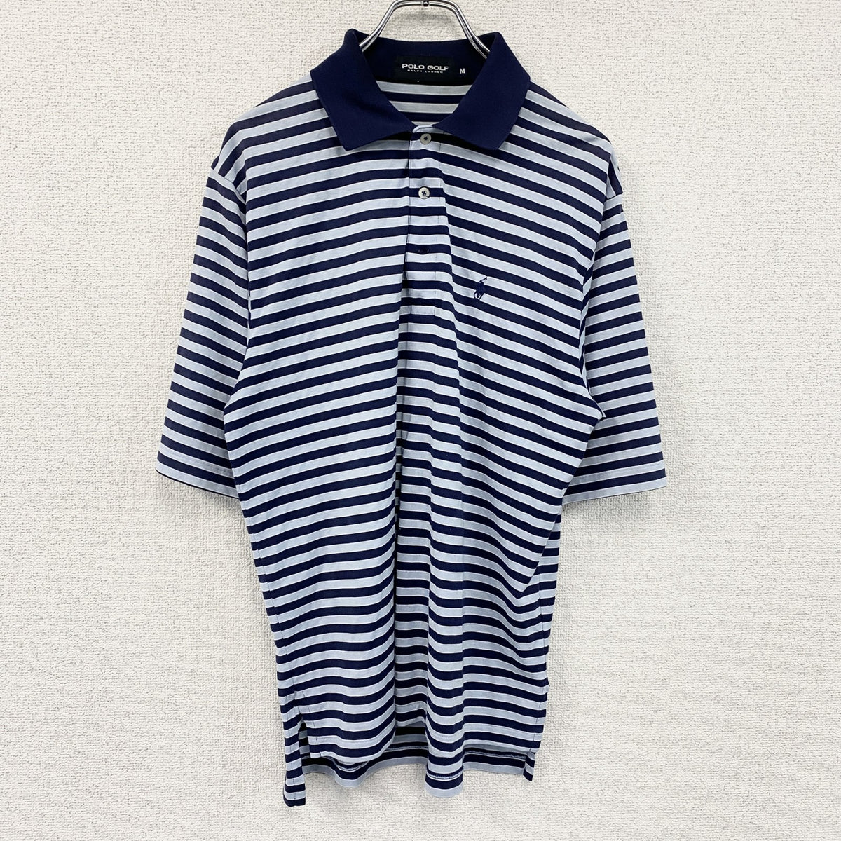 POLO GOLF　ポロゴルフ　ラルフローレン　半袖ポロシャツ　ボーダー柄　紺　ネイビー　Mサイズ メンズ ポリエステル コットン 古着
