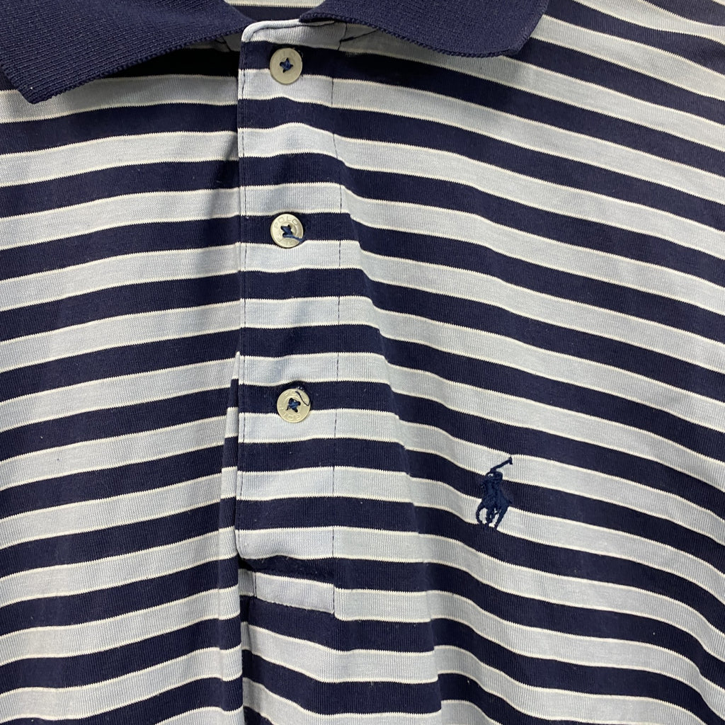 POLO GOLF　ポロゴルフ　ラルフローレン　半袖ポロシャツ　ボーダー柄　紺　ネイビー　Mサイズ メンズ ポリエステル コットン 古着