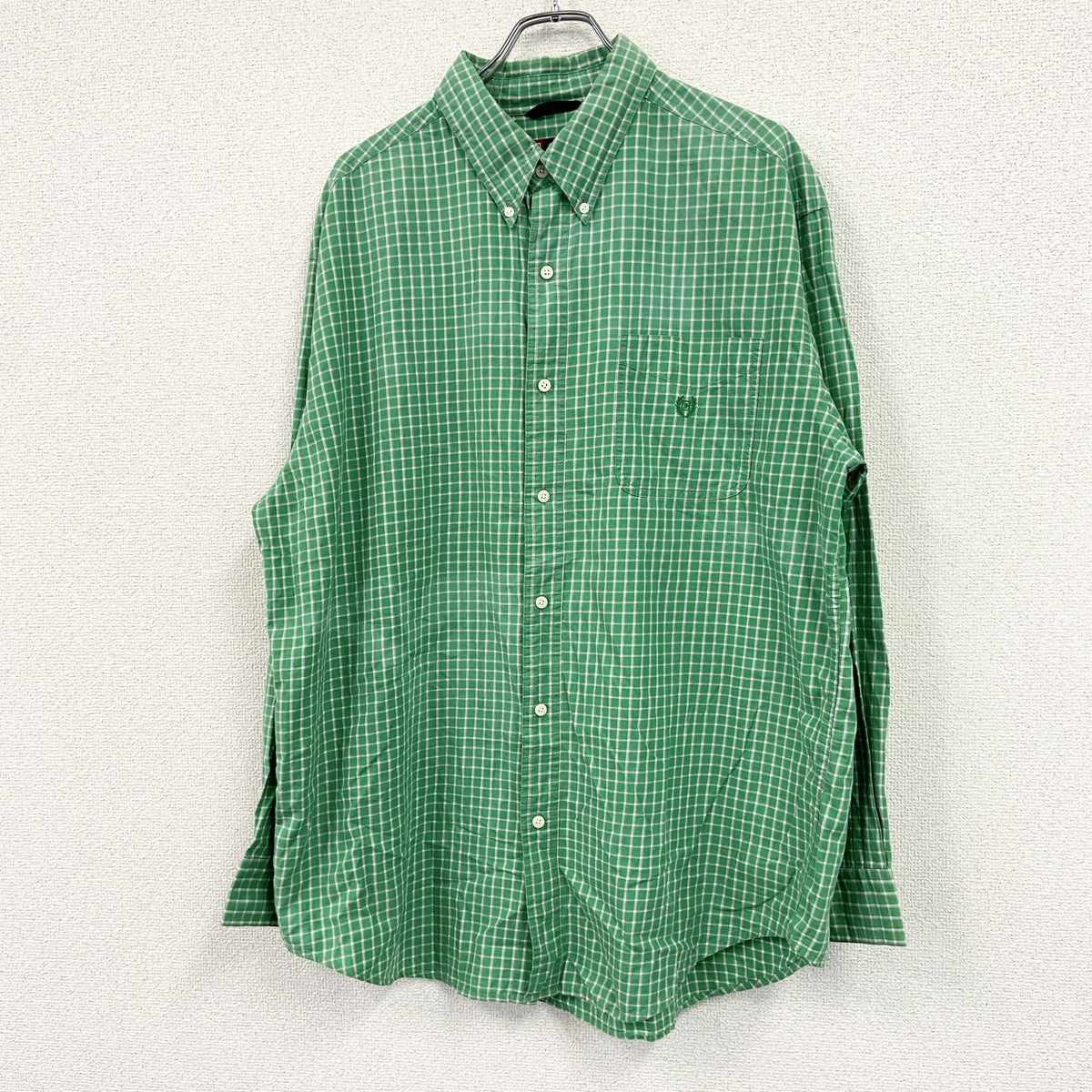 CHAPS　チャップス　長袖ボタンダウンシャツ　チェック柄　緑　グリーン　XLサイズ メンズ コットン 古着