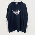 Anil Baner　長袖プリントTシャツ　バイカラー　カジュアルデザイン　クルーネック　白　ホワイト　黒　ブラック　春服　Lサイズ　古着