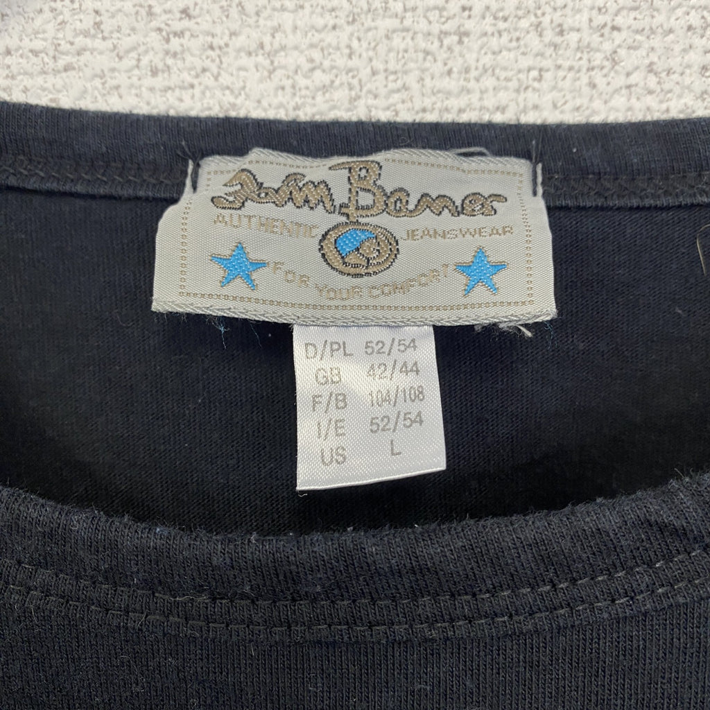 Anil Baner　長袖プリントTシャツ　バイカラー　カジュアルデザイン　クルーネック　白　ホワイト　黒　ブラック　春服　Lサイズ　古着