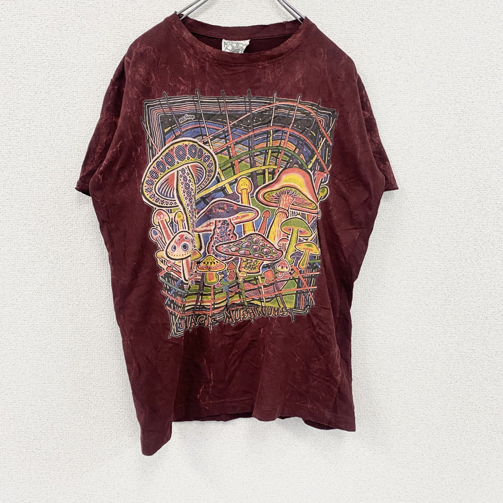 NO.TIME　半袖プリントTシャツ　ボルドー　Mサイズ　古着