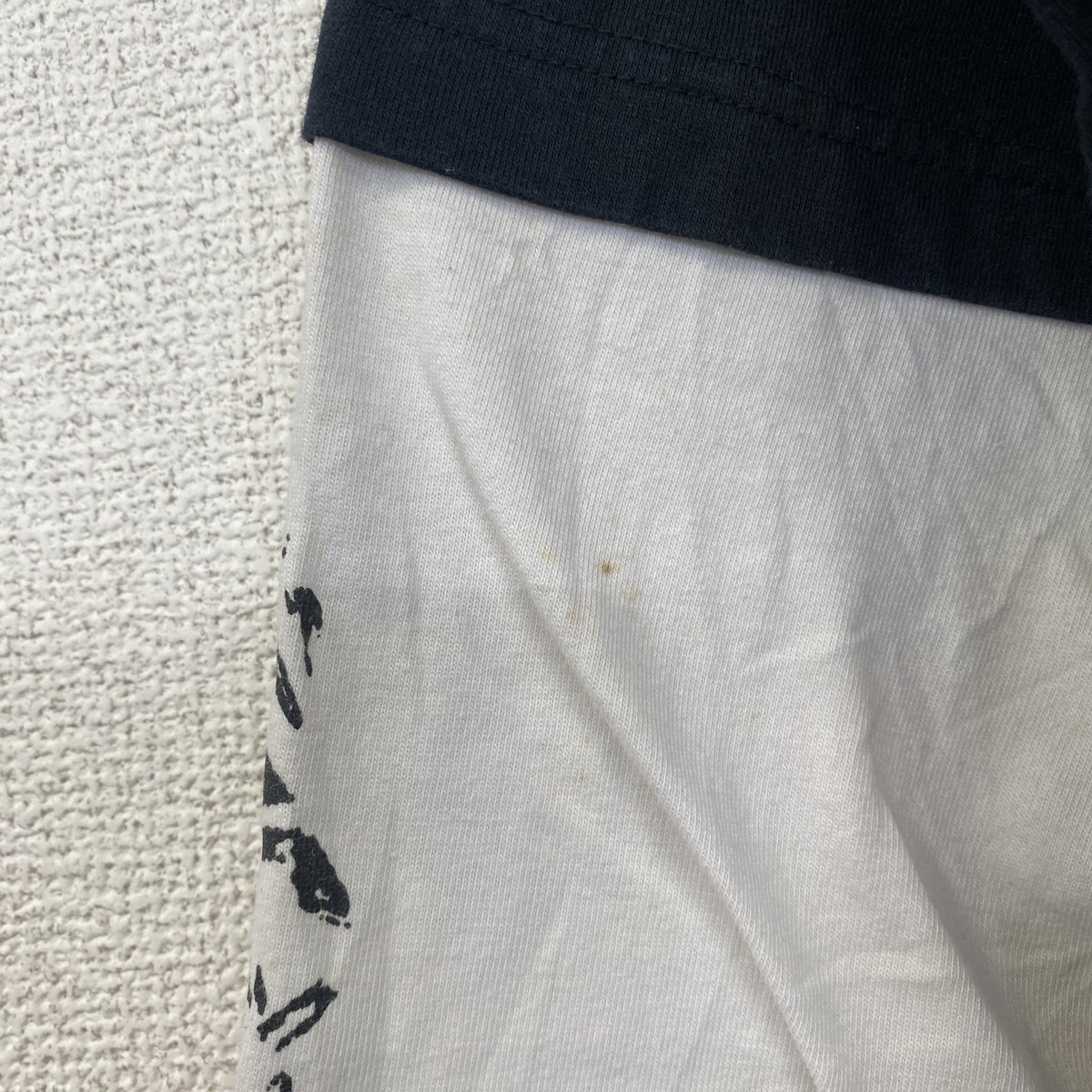 Anil Baner　長袖プリントTシャツ　バイカラー　カジュアルデザイン　クルーネック　白　ホワイト　黒　ブラック　春服　Lサイズ　古着