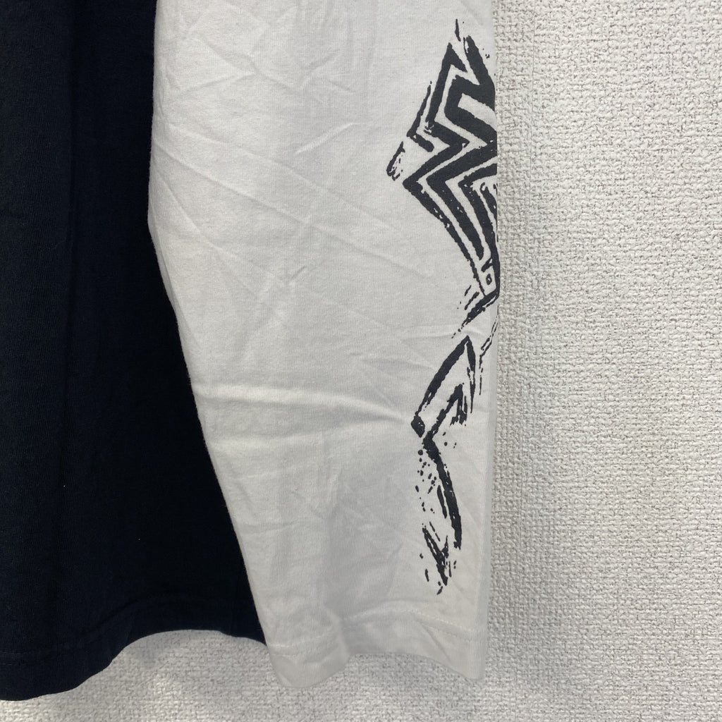 Anil Baner　長袖プリントTシャツ　バイカラー　カジュアルデザイン　クルーネック　白　ホワイト　黒　ブラック　春服　Lサイズ　古着