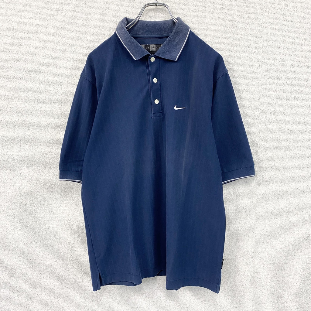 NIKE GOLF　ナイキゴルフ　DRI-FIT　半袖ポロシャツ　スウッシュ　刺繍ロゴ　ワンポイント　紺　ネイビー　Mサイズ　古着