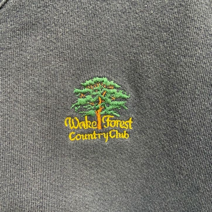 ～90s　RUGGEDPONIT　Vネックニットベスト　ワンポイント刺繍　森　ネイビー　紺　Lサイズ　　ヴィンテージ　古着