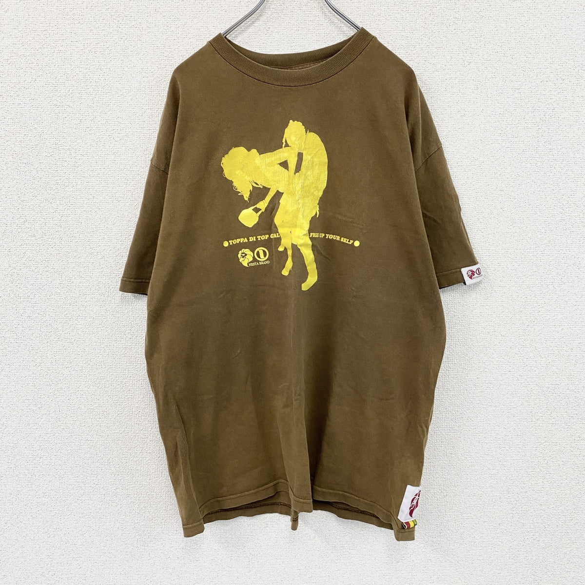 NESTA BRAND　ネスタ　半袖プリントTシャツ　フェード　クルーネック　茶色　ブラウン　XLサイズ　古着
