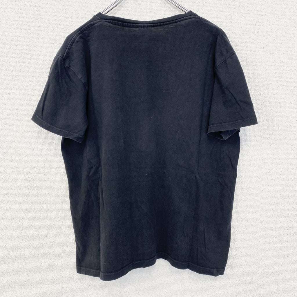 ノーブランド　半袖プリントTシャツ　龍　ドラゴン　漢字　和デザイン　クルーネック　黒　ブラック　レトロ　春夏服　Lサイズ　古着