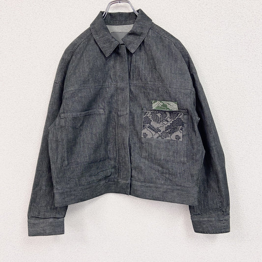 UNCRAVE　アンクルーヴ　デニムジャケット/Gジャン　はぎれパッチワークデザイン　黒　ブラック