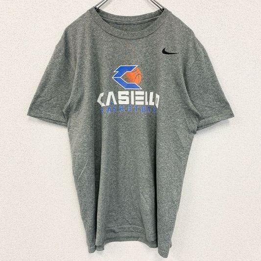 古着 used　NIKE ナイキ　半袖プリントTシャツ　バスケ　クルーネック　レトロデザイン　スウッシュロゴ　グレー　Lサイズ