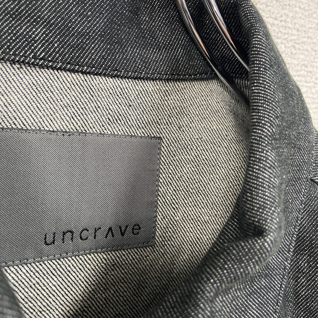 UNCRAVE　アンクルーヴ　デニムジャケット/Gジャン　はぎれパッチワークデザイン　黒　ブラック　古着