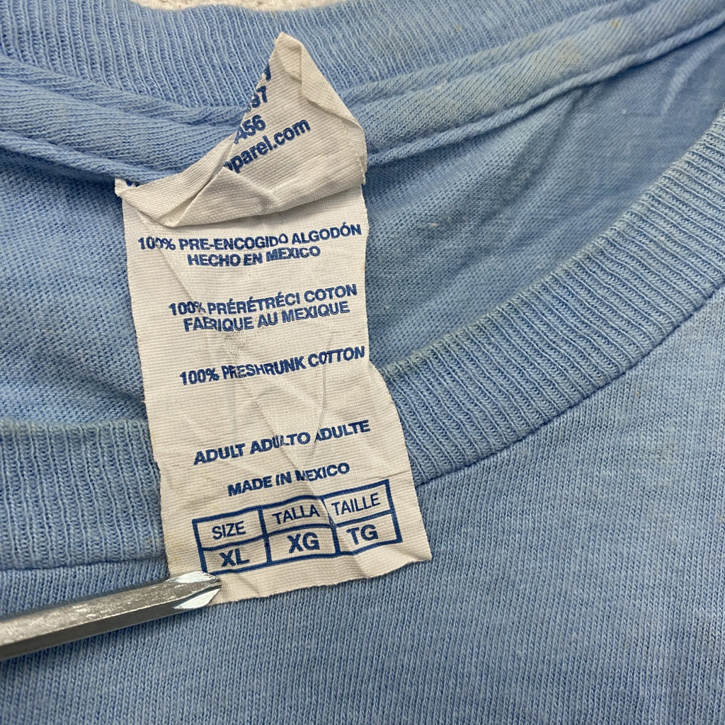 DELTA　デルタ　半袖プリントTシャツ　水色　ライトブルー　XLサイズ カットソー メンズ コットン 古着