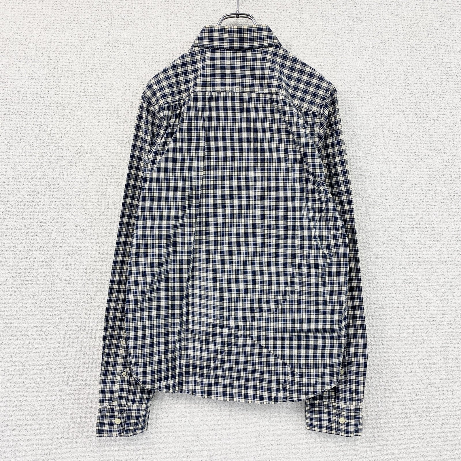 Abercrombie＆Fitch　アバクロンビー＆フィッチ　MUSCLE　長袖ボタンダウンシャツ　チェック柄　紺　ネイビー　Lサイズ　古着