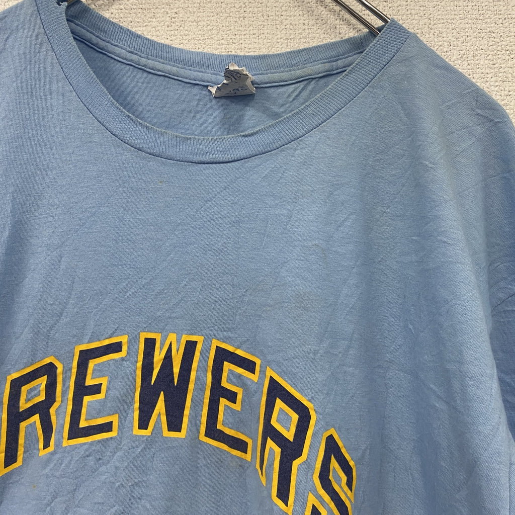 DELTA　デルタ　半袖プリントTシャツ　水色　ライトブルー　XLサイズ カットソー メンズ コットン 古着