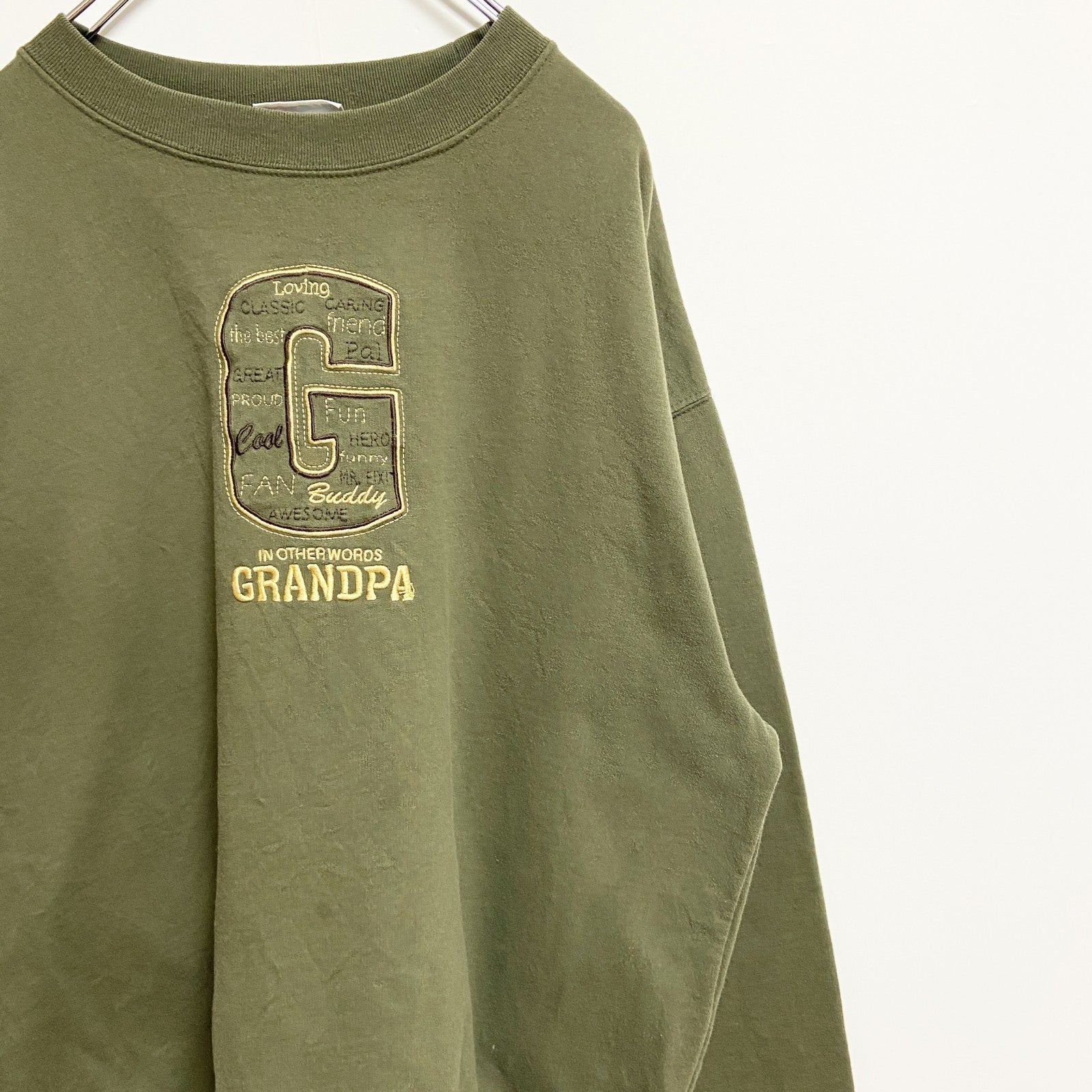 MCSPORT　長袖刺繍スウェット　トレーナー　GRANDPA　緑　グリーン　ビッグシルエット　XLサイズ　古着
