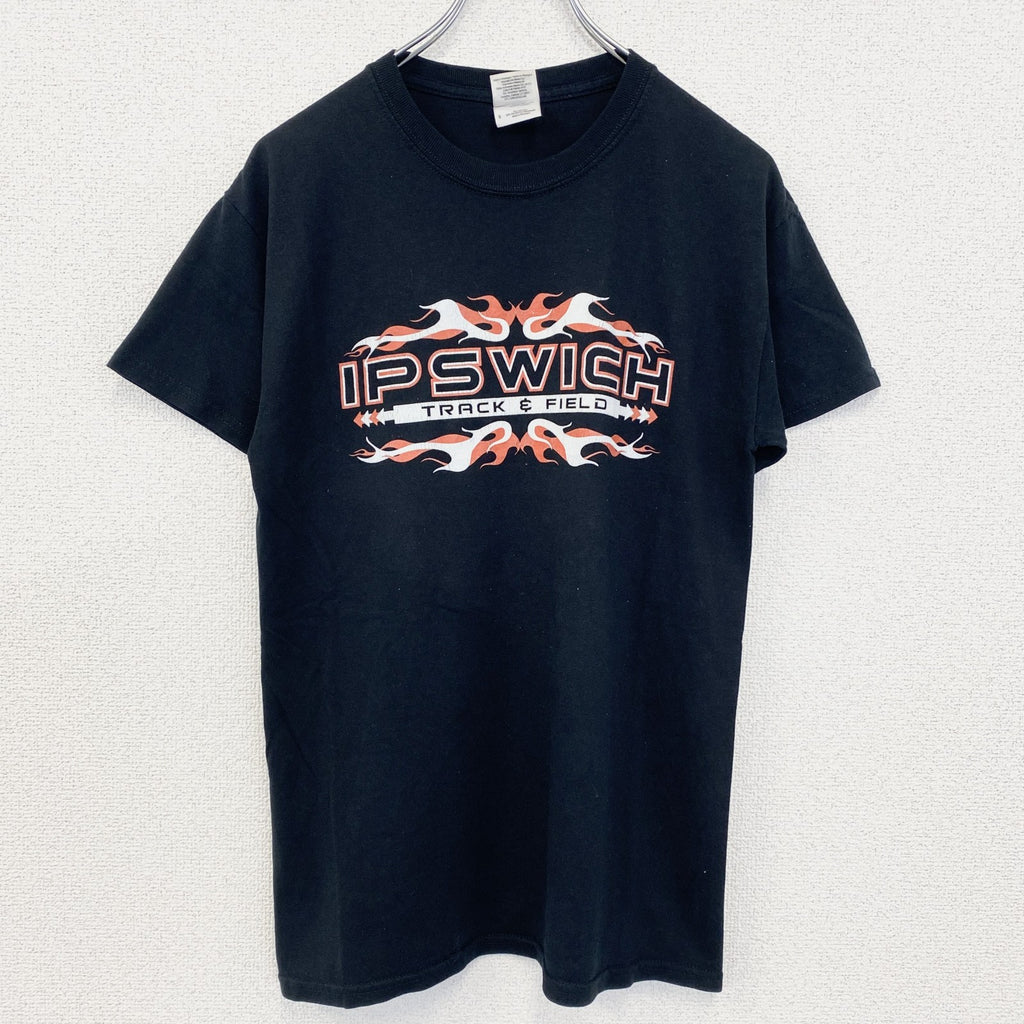 GILDAN ギルダン　半袖スポーツデザインTシャツ　IP SWICH　陸上競技　クルーネック　黒　ブラック　Sサイズ　古着