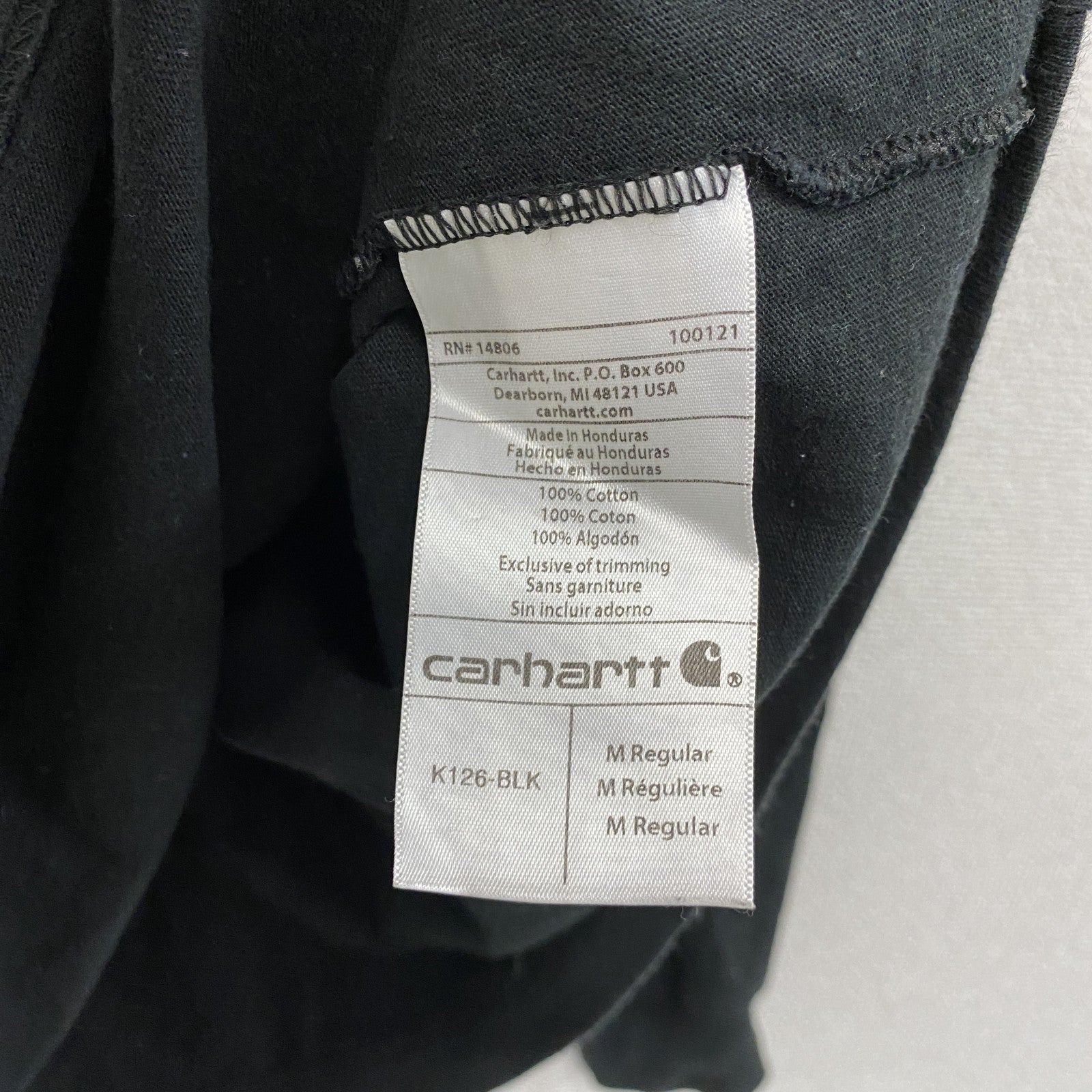 Carhartt　カーハート　長袖Tシャツ/ロンT　ポケット付き　ワンポイント　クルーネック　黒　ブラック　Mサイズ　古着