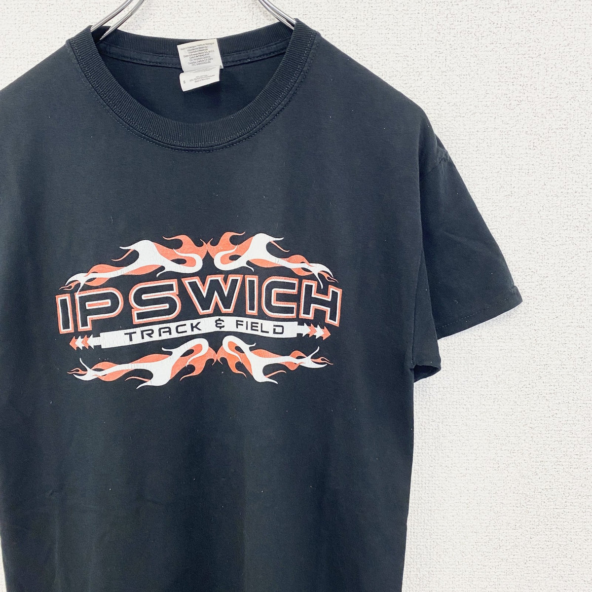 GILDAN ギルダン　半袖スポーツデザインTシャツ　IP SWICH　陸上競技　クルーネック　黒　ブラック　Sサイズ　古着