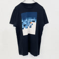 VESTIGE　半袖プリントTシャツ　ブロックデザイン　カジュアル　モザイク　レトロ　クルーネック　黒　ブラック　Mサイズ　古着