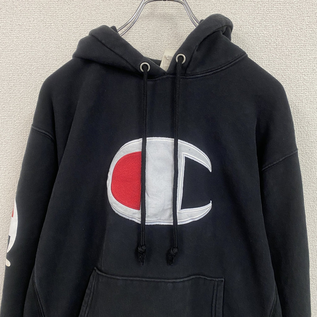 Champion　チャンピオン　リバースウィーブ　スウェットパーカー/フーディー　デカロゴ　現行　黒　ブラック　Lサイズ　古着