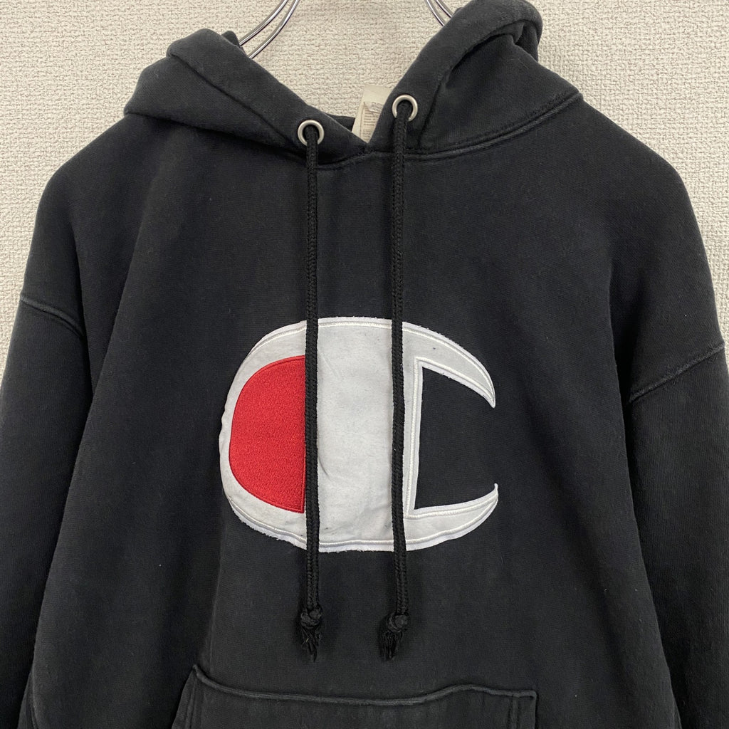 Champion　チャンピオン　リバースウィーブ　スウェットパーカー/フーディー　デカロゴ　現行　黒　ブラック　Lサイズ　古着