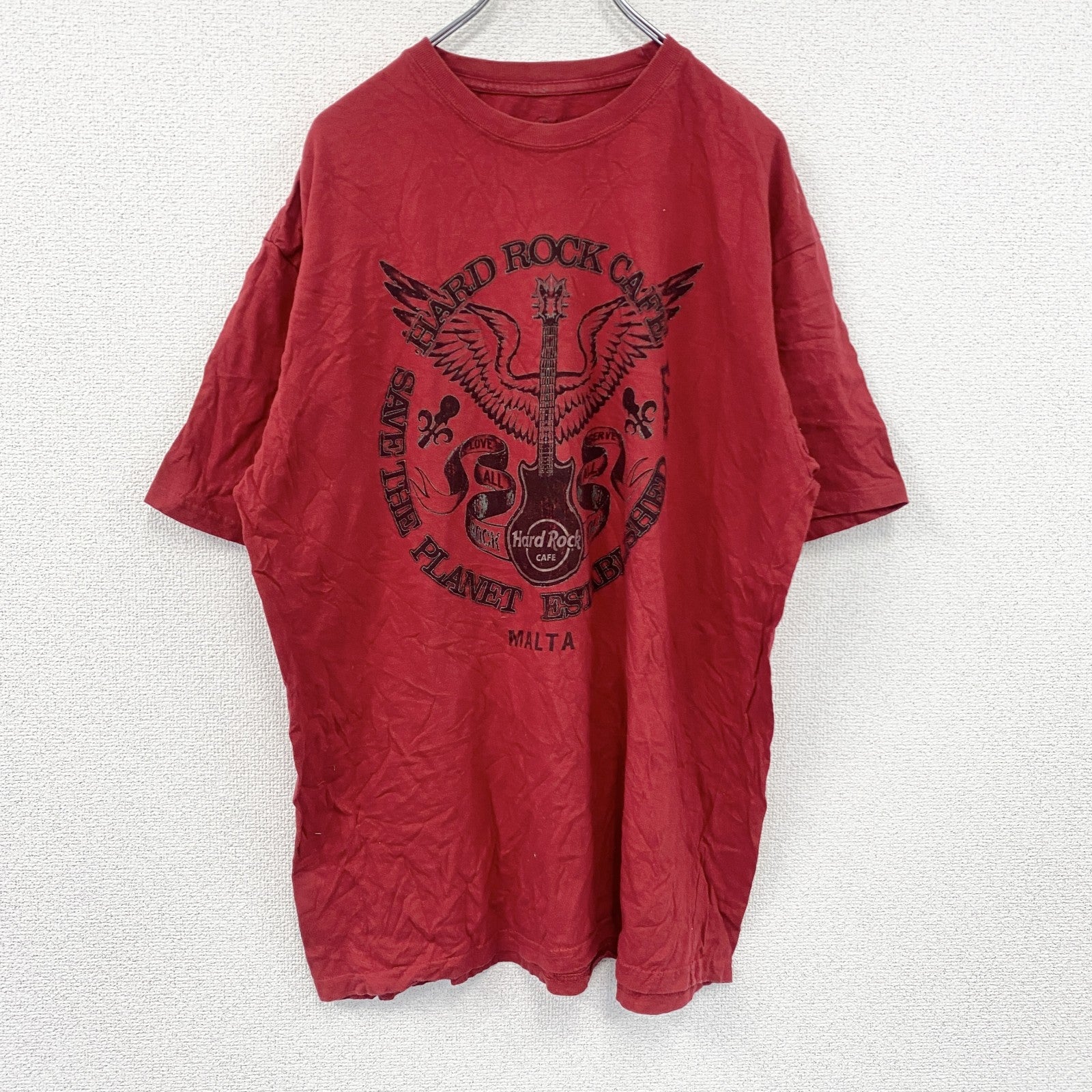 Hard Rock CAFE　ハードロックカフェ　半袖プリントTシャツ　赤　レッド　XLサイズ　古着